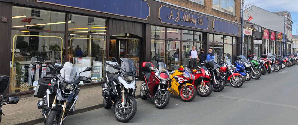 Millichap's of Ramsey on Parliament Street with a row of motorcycles