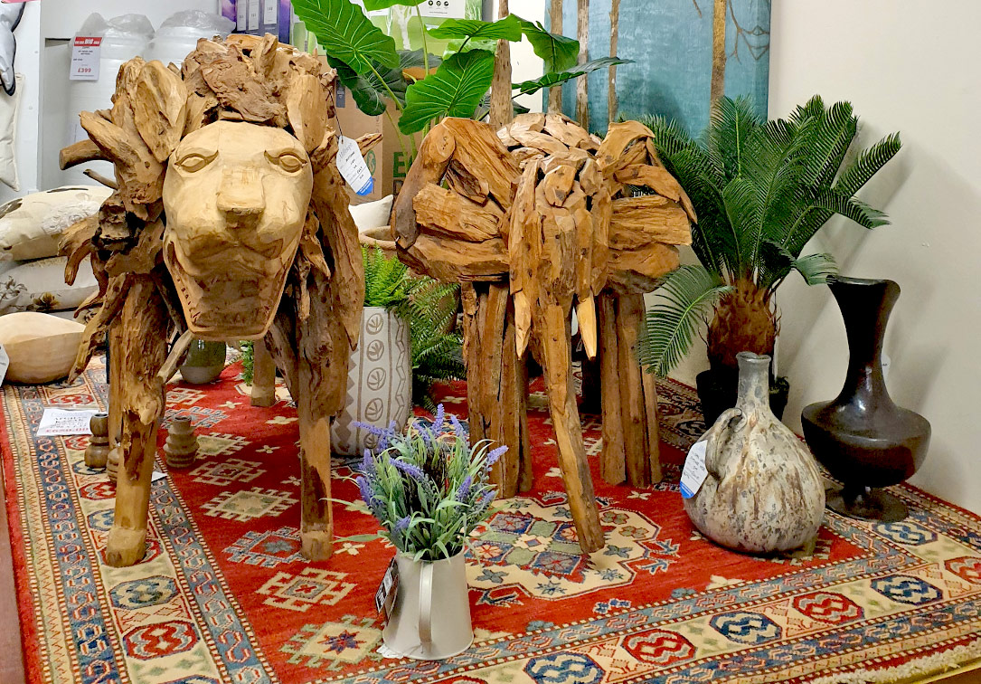 Examples of Wooden Sculpture on display at Millichap's
