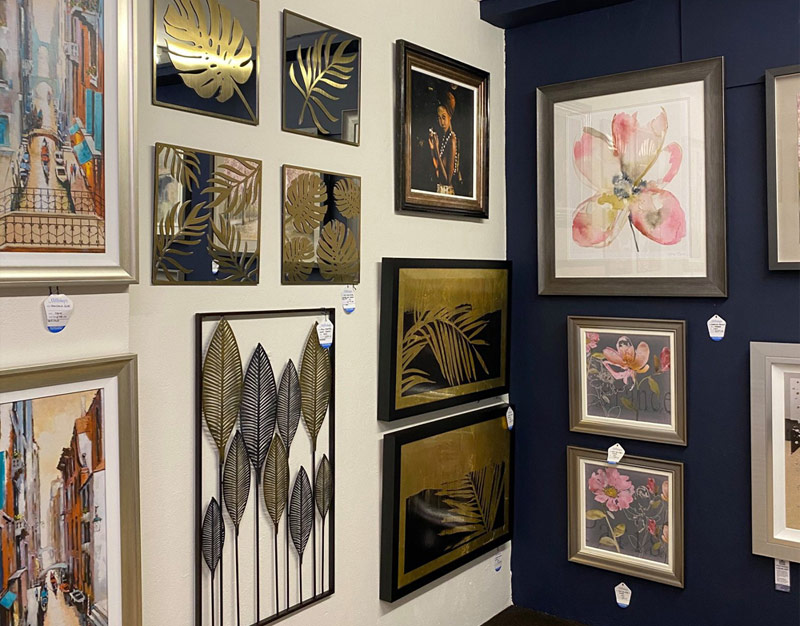 Examples of artwork on display at Millichap's