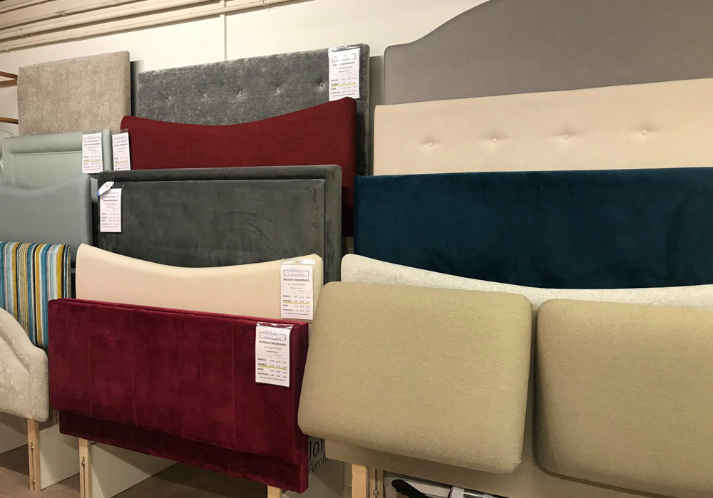 Range of headboards on display at Millichap's