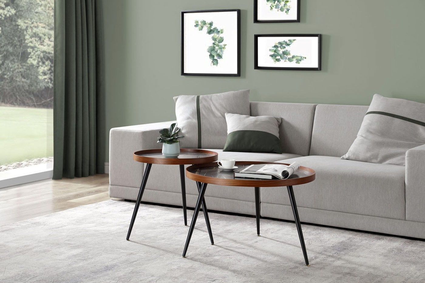 Jual Furnishings | Siena Walnut Black Marble Coffee Table and Side Table